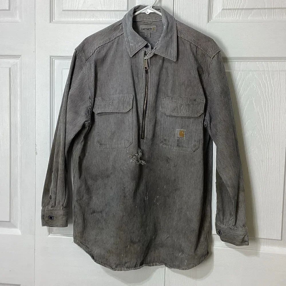 Carhartt Roached Pullover Striped Blue and White Work Shirt - Picture 12 of 12
